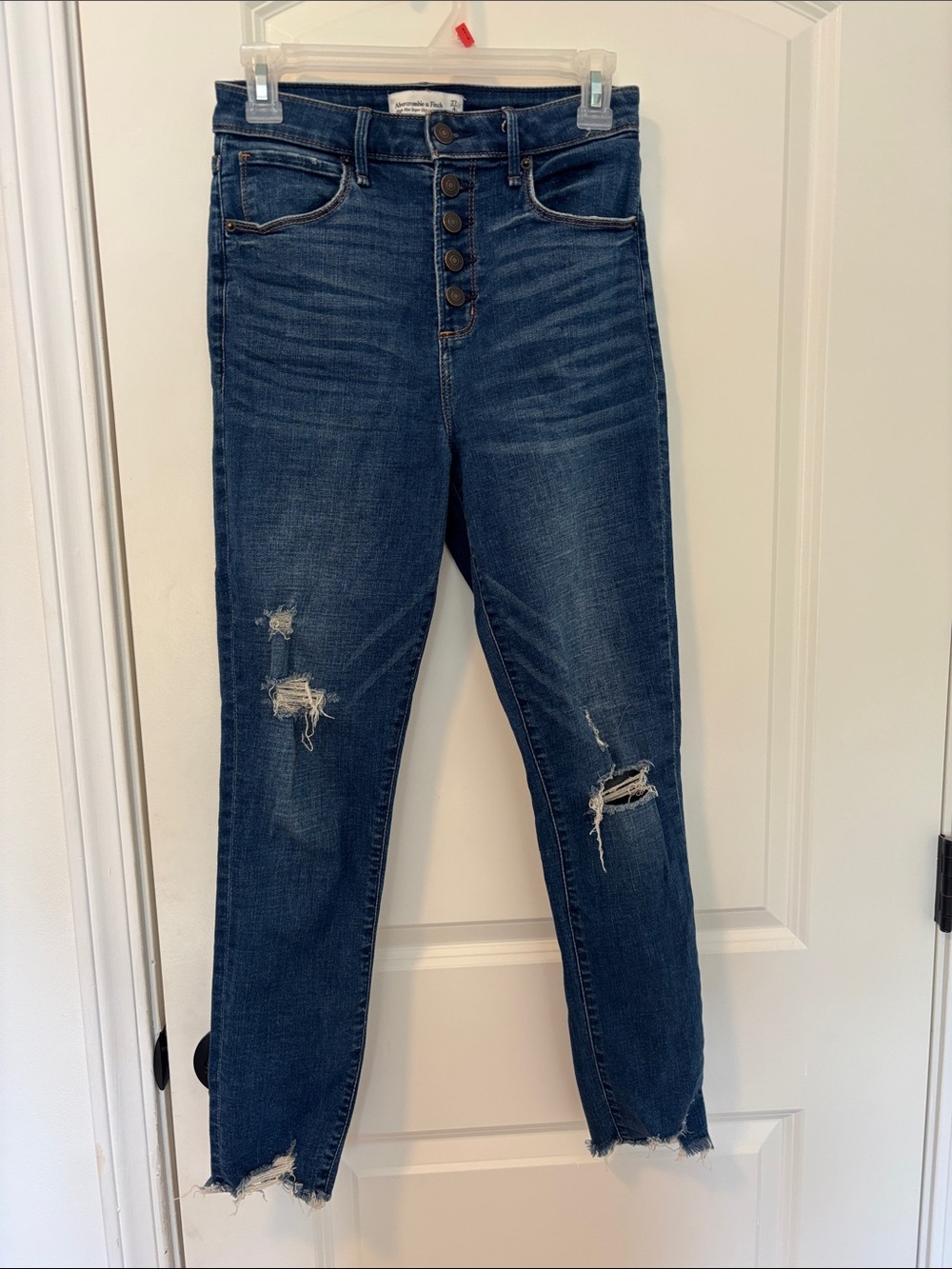 Abercrombie & Fitch Dark Blue High-Rise Distressed Skinny Jeans